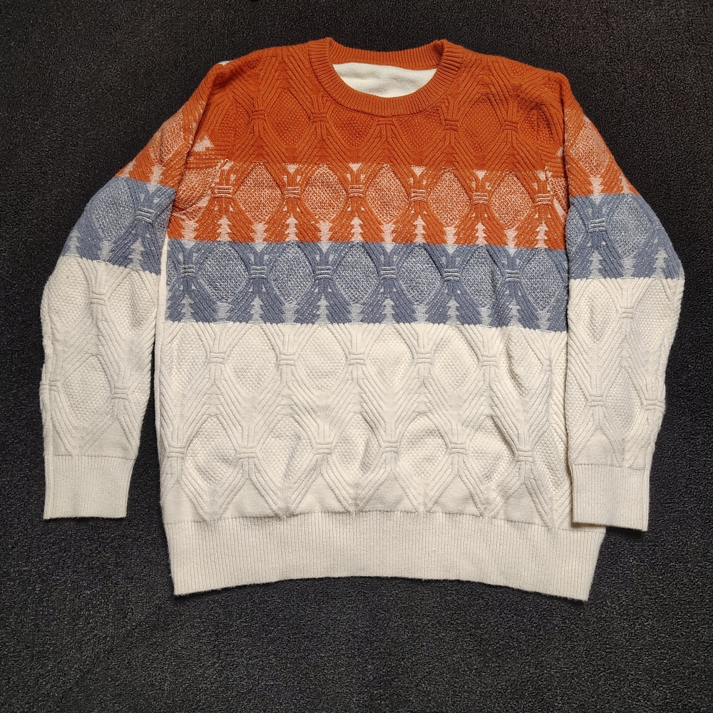 Chunky Knit Brunt Orange Gray Sweater Women's Size Large Extra Large Handmade